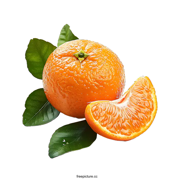 [Transparent Background PNG]A fresh orange and a slice