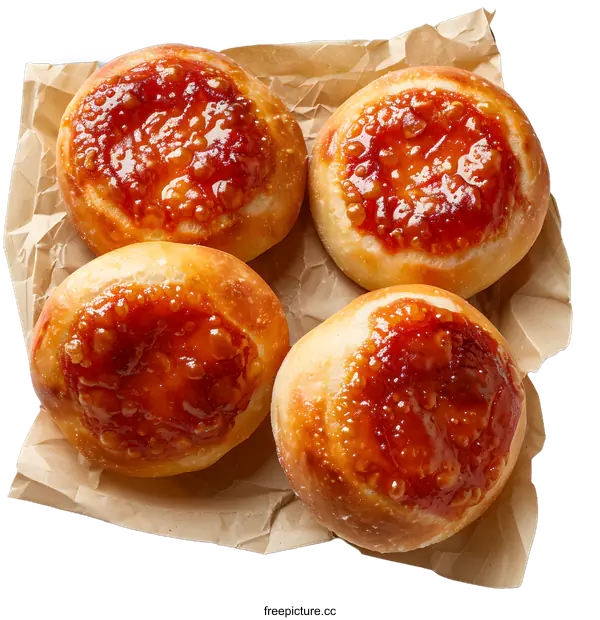 [Transparent Background PNG]Four Sweet Buns on Brown Paper