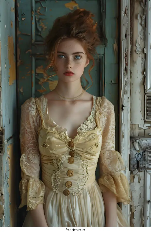 portrait of a young woman in a vintage dress