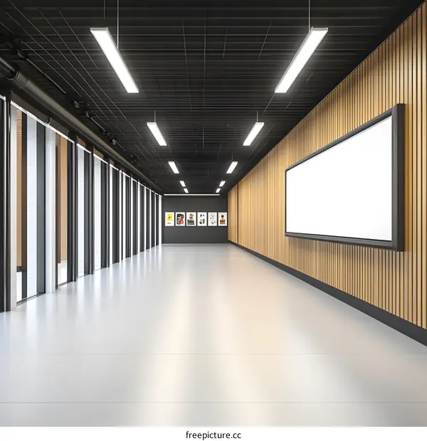 Empty Gallery Corridor With Blank Sign