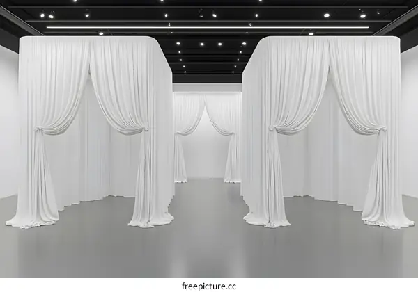 White Curtain Installation Art Modern Minimalist Interior Design