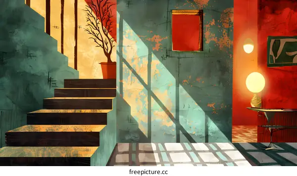 Modern Minimalist Illustration of Stairs in an Interior