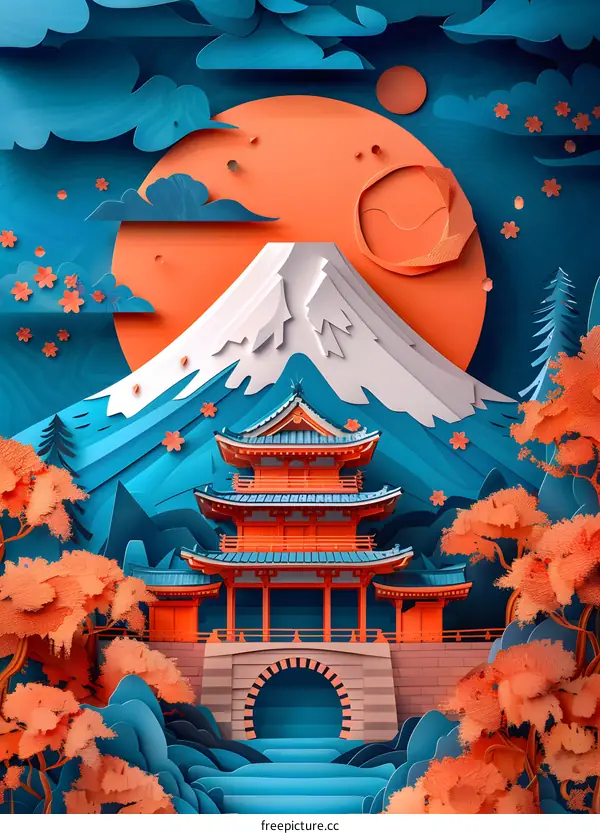 Papercut Landscape Of Mount Fuji