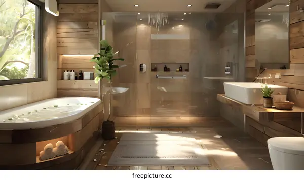 Luxury bathroom with palm trees