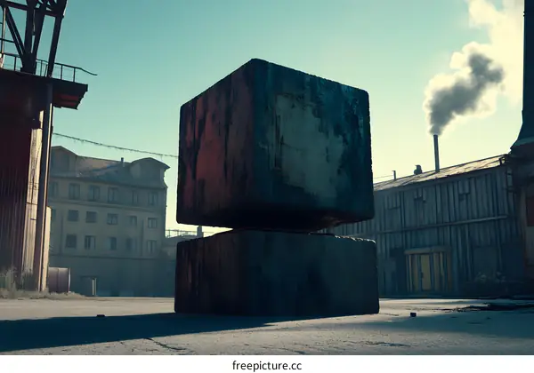Two Concrete Cubes in an Industrial Setting