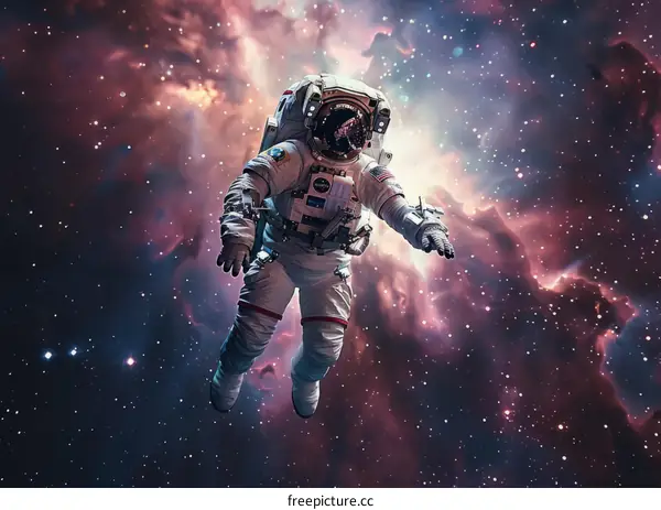 Astronaut in Space Suit Floating in the Vastness of Universe