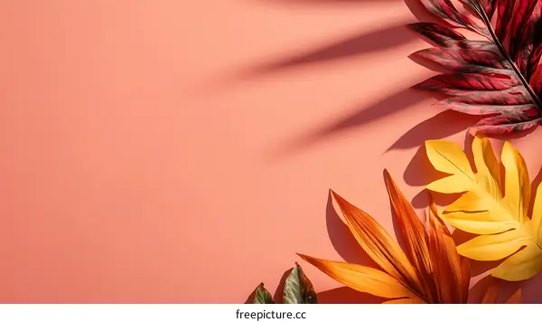 Tropical Leaves on Pastel Pink Background