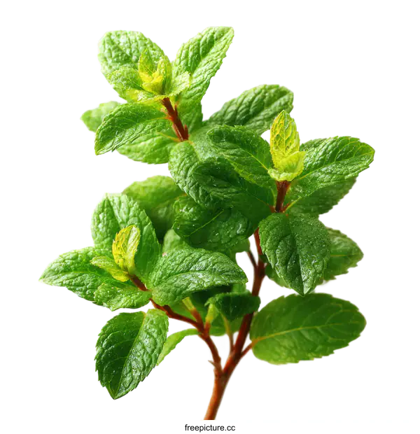 [Transparent Background PNG]Fresh Mint Leaves Close-up on Gray Background