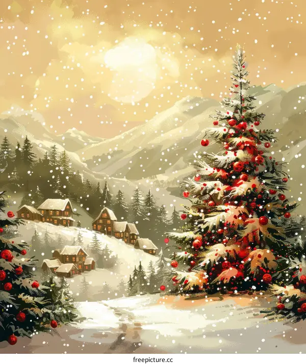 Christmas Village Winter Illustration