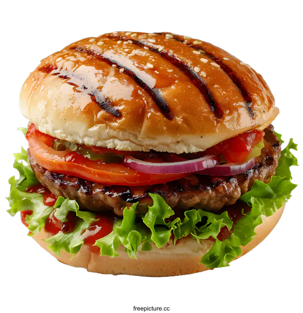 [Transparent Background PNG]Delicious Grilled Burger with Fresh Vegetables