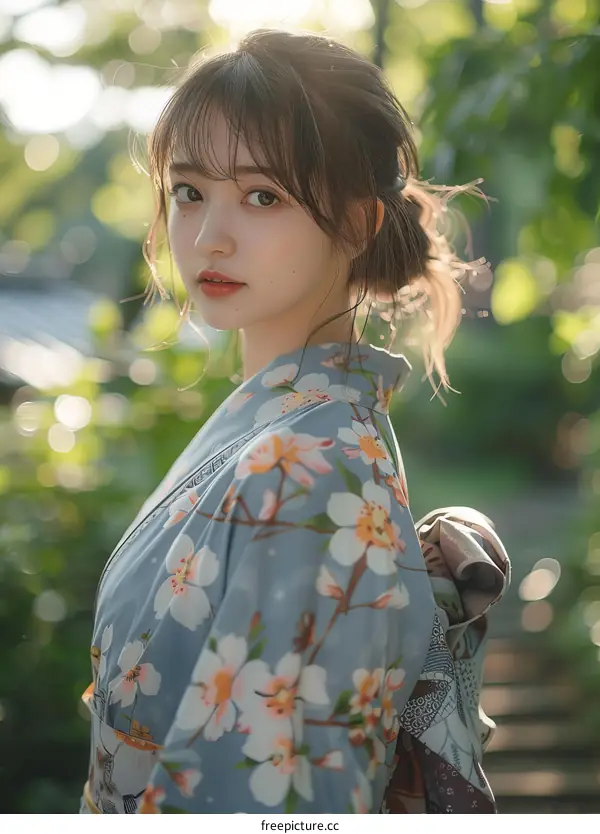Asian Woman in Traditional Japanese Kimono