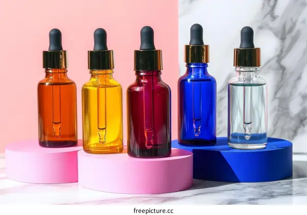 Colorful Dropper Bottles on Display