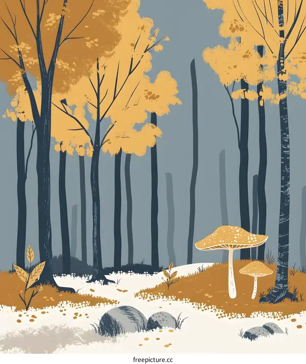 Autumn Forest Illustration with Mushrooms