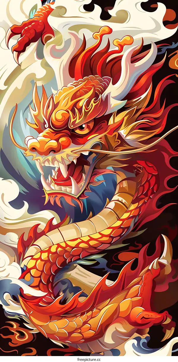 Red Dragon Illustration with a Fierce Expression