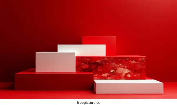 Red and White Geometric Display Podiums