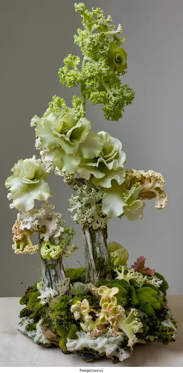 Green Miniature Fairy Garden with Moss and Succulents