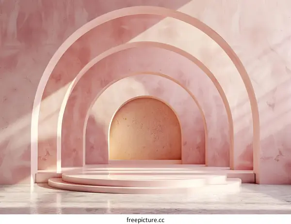 Geometric Arches Interior Design with Pink Accent