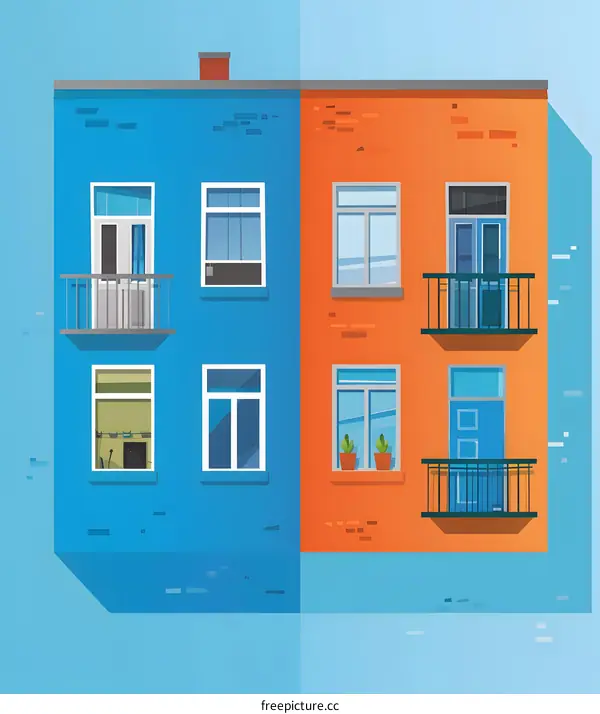 Two-toned Building with Multiple Windows and Balconies