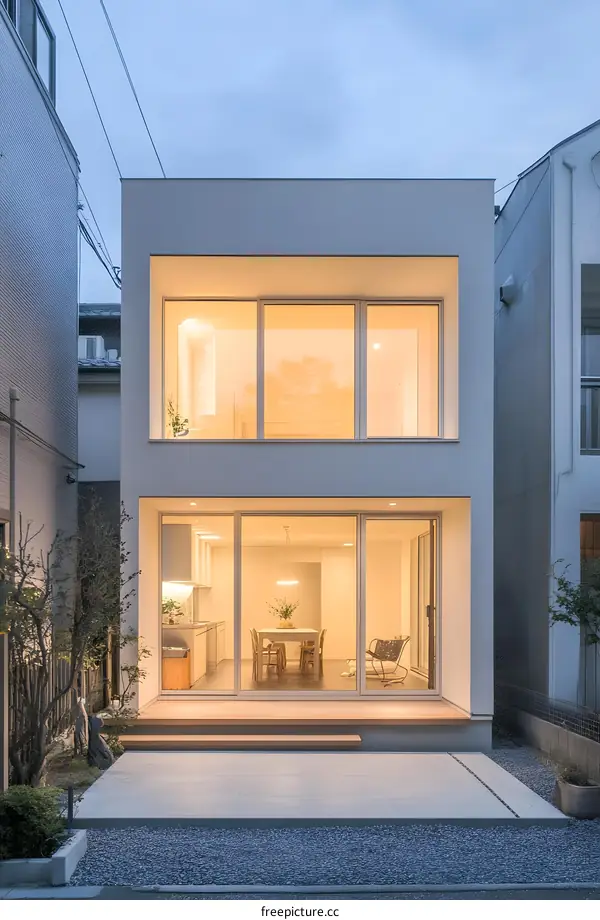 Modern Minimalist House with Large Windows and Wooden Deck