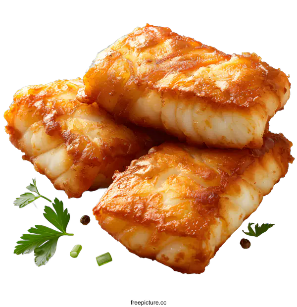 [Transparent Background PNG]Fried fish fillet isolated on white background