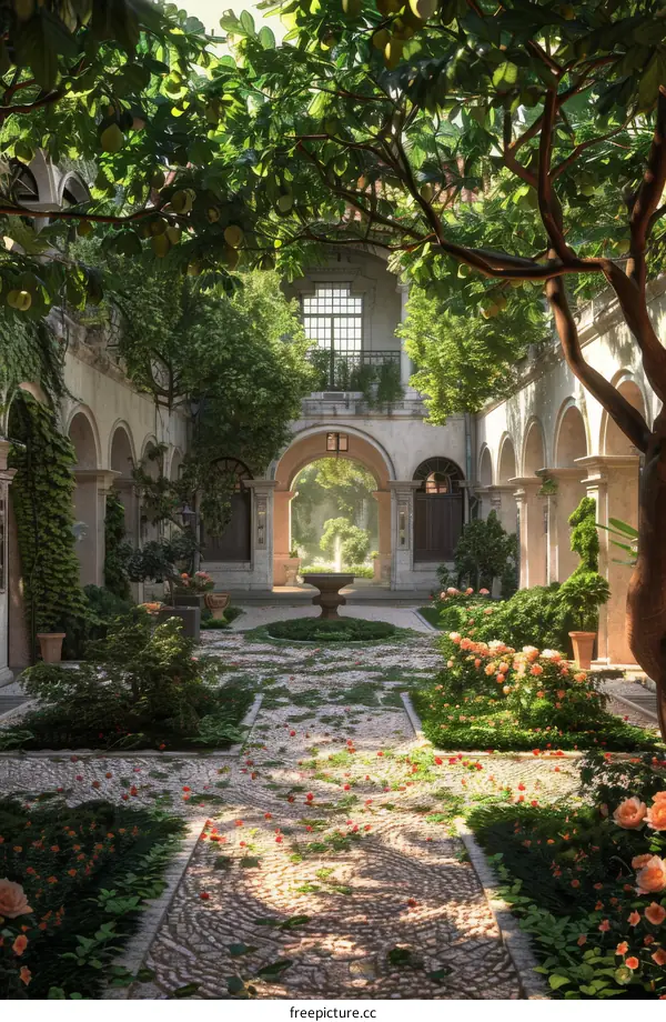 Elegant Courtyard Garden Design Illustration