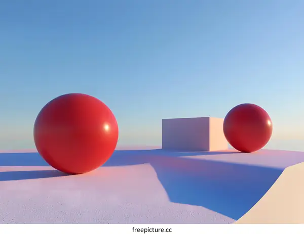 Red Sphere on White Cube Minimalist 3D Scene