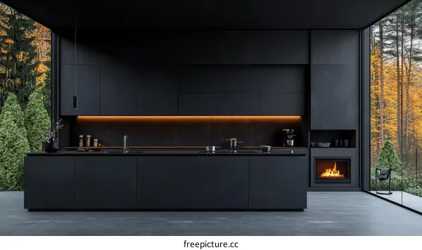 Modern Minimalist Kitchen with Panoramic Forest View