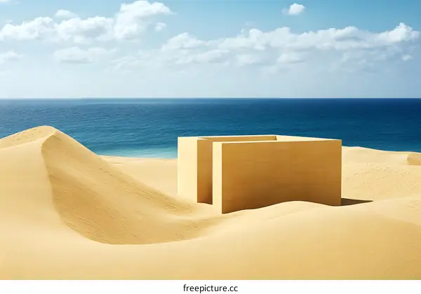 Minimalist Architecture in Desert Landscape with Ocean View