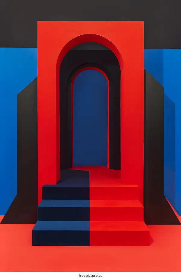 Abstract Minimalist Red Blue and Black Archway Background