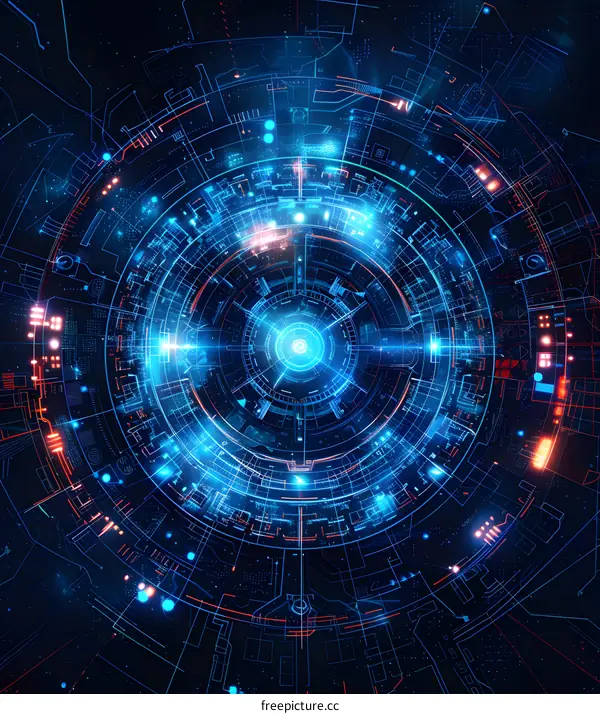 Blue and orange glowing circuit board