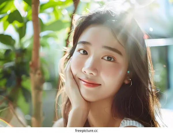 Beautiful Asian Woman Smiling in the Sunlight