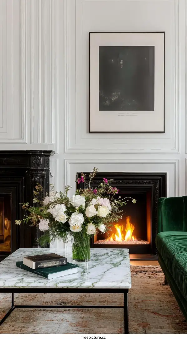 Elegant Living Room with Fireplace and Artwork
