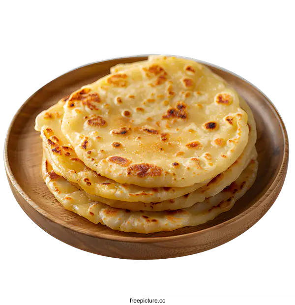 [Transparent Background PNG]Stack of Flatbreads on Wooden Plate