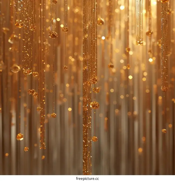 Golden chains with crystal balls hanging from the ceiling