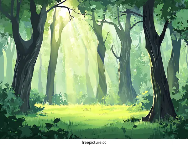 Sun Rays Through Forest Trees