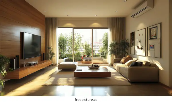 Modern Living Room Interior Design with City View