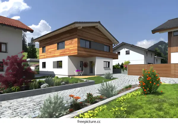 Modern House with Wooden Siding and Landscaping