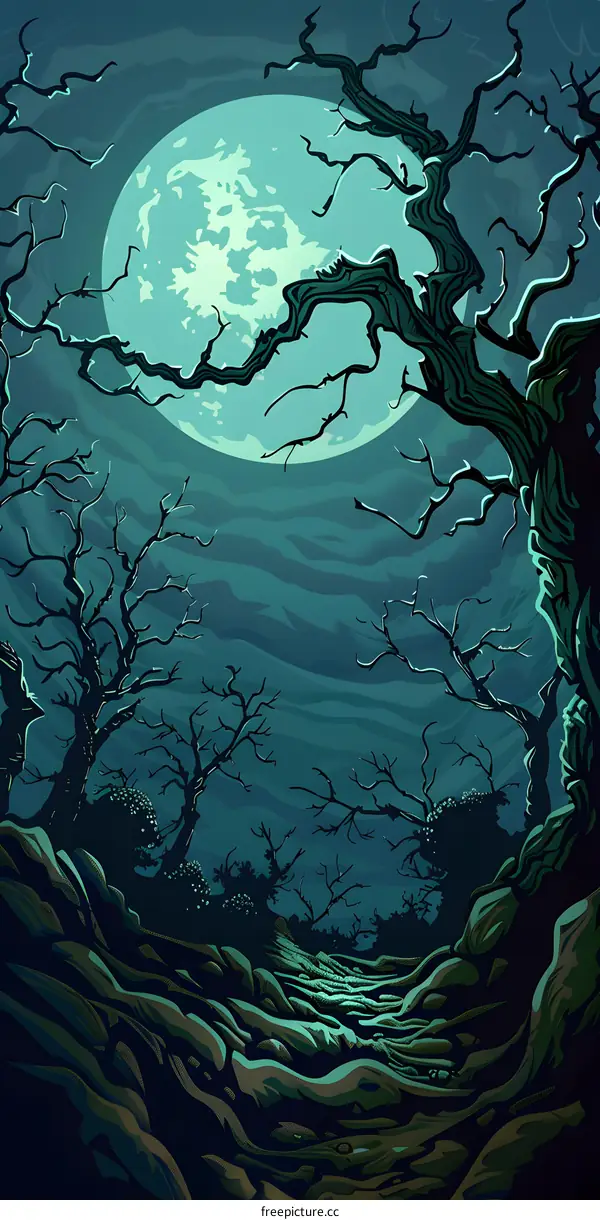 Dark Forest with Full Moon