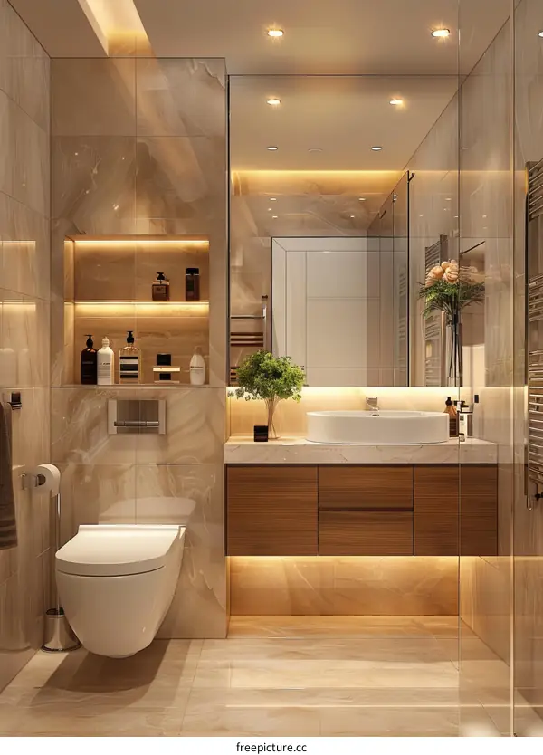 Modern Luxury Bathroom Design with Warm Tones