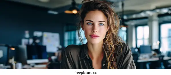 Confident Woman in Modern Office Environment