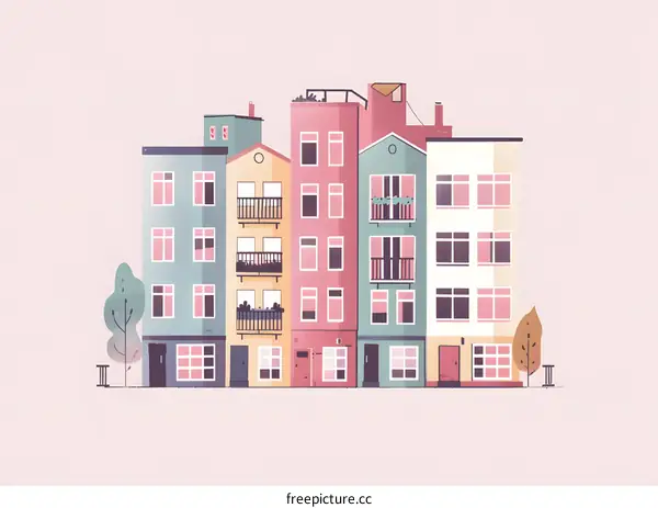 Colorful Row of Houses Illustration