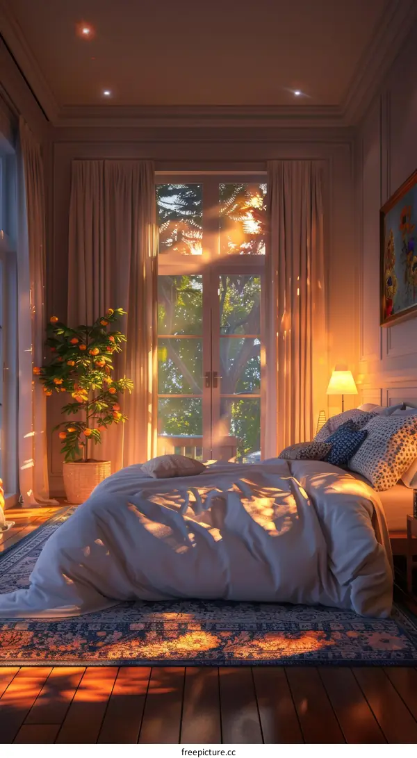 Sunrise Bedroom Interior Design Illustration