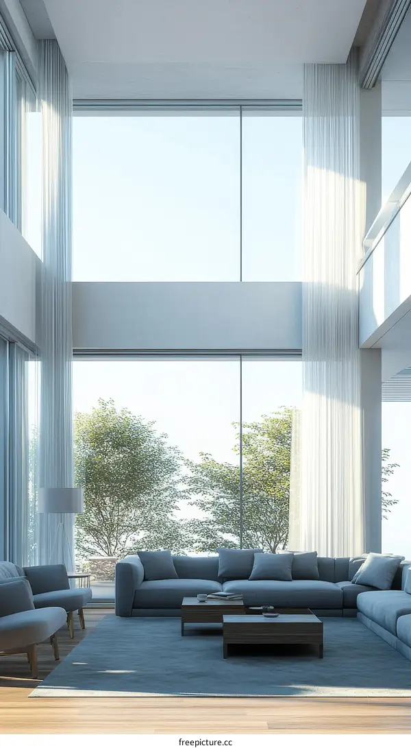 Modern Luxurious Living Room with Large Windows