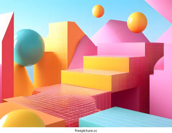 Abstract 3D Geometric Shapes with Colorful and Pastel Color Palettes