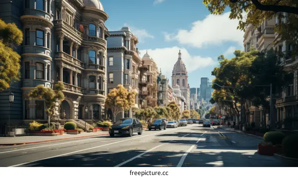 City Street Scene with Cars and Buildings