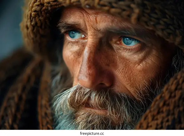 portrait of an old man with blue eyes