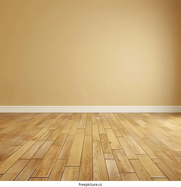 Empty Room with Beige Wall and Wood Floor