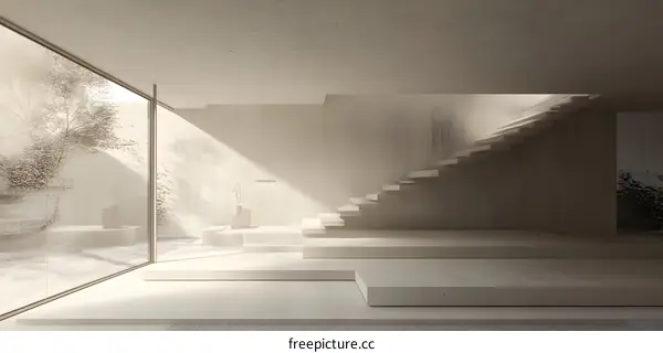 Minimalist Interior Design with Staircase and Window View