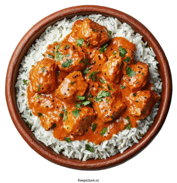 [Transparent Background PNG]Chicken Tikka Masala with Basmati Rice Dish