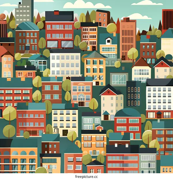 Colorful Illustration of a Cityscape with Buildings